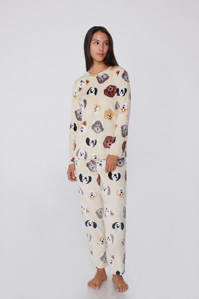 Tezenis Pijama Largo Micropolar Estampado Perros Mujer Marrón Tamaño L