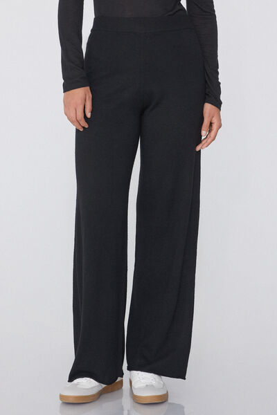 Tezenis Pantalón Palazzo Grueso con Lana Mujer Negro Tamaño M