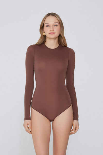 Tezenis Body Manga Larga Microfibra Ligera Mujer Marrón Tamaño M