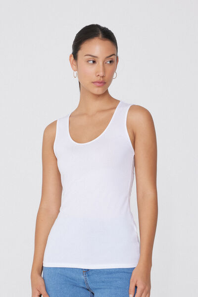 Tezenis Camiseta Tirantes Anchos Algodón Orgánico Escote Redondeado Mujer Blanco Tamaño L