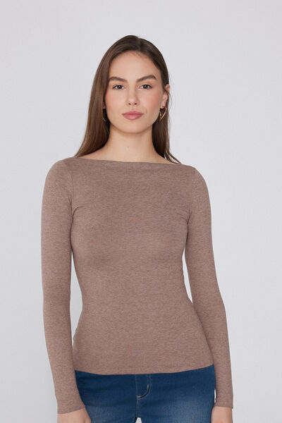 Tezenis Camiseta Manga Larga Barco Invisible Therm Mujer Marrón Tamaño L