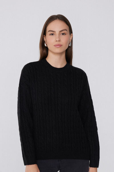 Tezenis Jersey Manga Larga Cuello Redondo Trenzas Mujer Negro Tamaño L