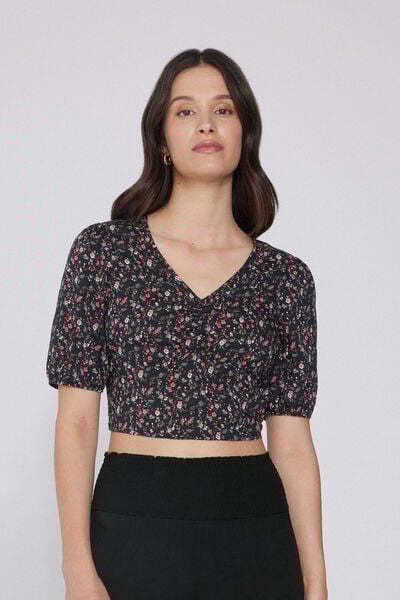 Tezenis Top de Media Manga con Frunce Viscosa Mujer Negro Tamaño L