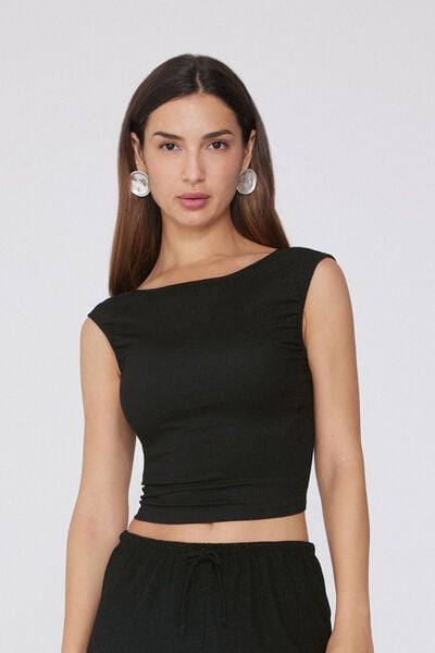 Tezenis Crop Top Efecto Crepé Mujer Negro Tamaño M
