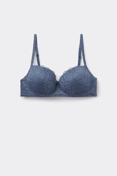 Tezenis Sujetador Balconette Con Relleno Ligero de Encaje Reciclado Wien Mujer Azul Tamaño 3D