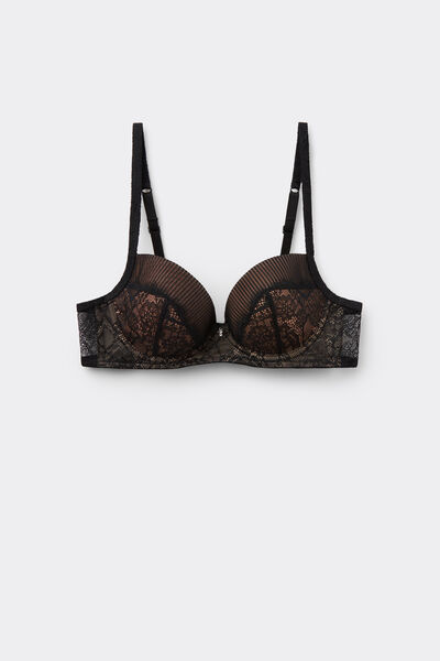 Tezenis Sujetador Balconette Relleno Ligero Wien Pretty Plissé Mujer Negro Tamaño 2B