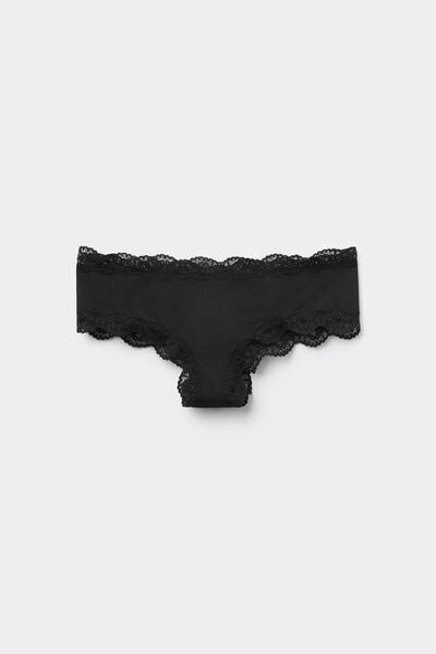Tezenis Culotte Brasileño Microfibra Reciclada y Encaje Mujer Negro Tamaño S