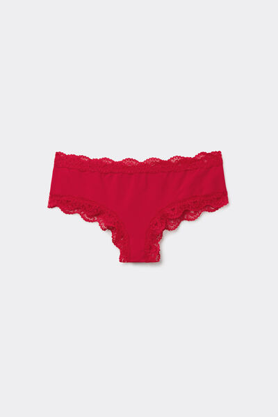 Tezenis Culotte Brasileño Microfibra Reciclada y Encaje Mujer Rojo Tamaño M