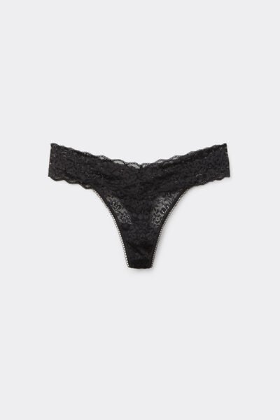 Tezenis Tanga de cintura alta con encaje reciclado Mujer Negro Tamaño XS