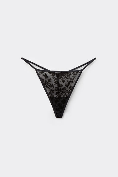 Tezenis Tanga Tira Lateral Fina Velvet Noir Mujer Negro Tamaño S