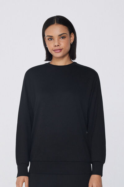 Tezenis Sudadera de Viscosa Suave con Cuello Redondo Mujer Negro Tamaño S