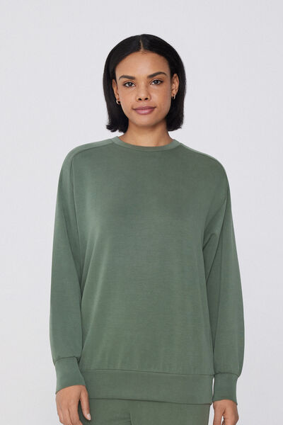 Tezenis Sudadera de Viscosa Suave con Cuello Redondo Mujer Verde Tamaño L