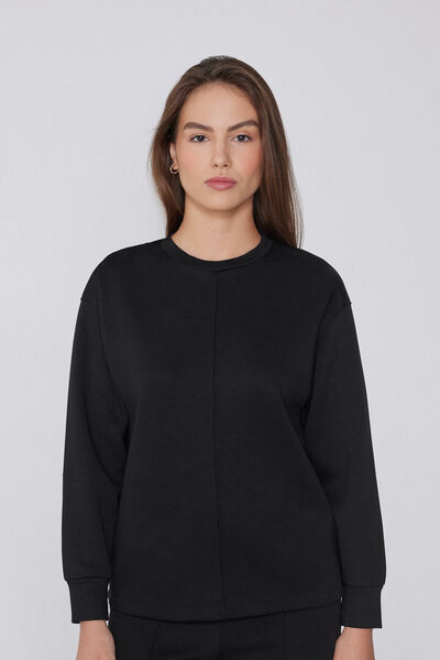 Tezenis Sudadera Gruesa Manga Larga Cuello Redondo Soft Touch Mujer Negro Tamaño S