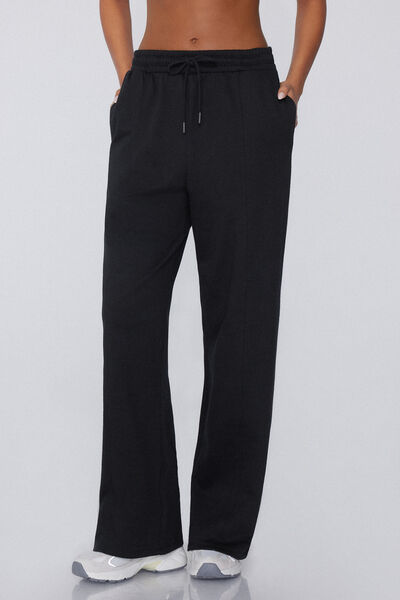 Tezenis Pantalones Chándal Palazzo Costura y Cordón Mujer Negro Tamaño S