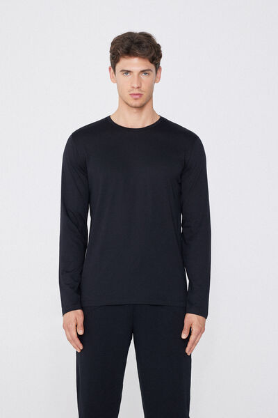 Tezenis Camiseta 100% algodón manga larga y cuello redondo hombre Hombre Negro Tamaño XL