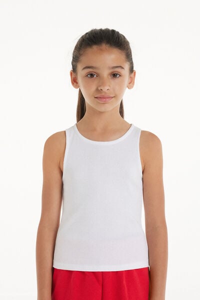 Tezenis Camiseta de Tirantes Anchos de Canalé para Niña Chica Blanco Tamaño 6-7