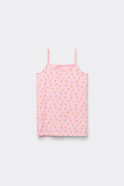 Tezenis Camiseta de Tirantes Finos con Escote Redondo de Algodón con Estampado para Niña Chica Rosa Tamaño 6-7
