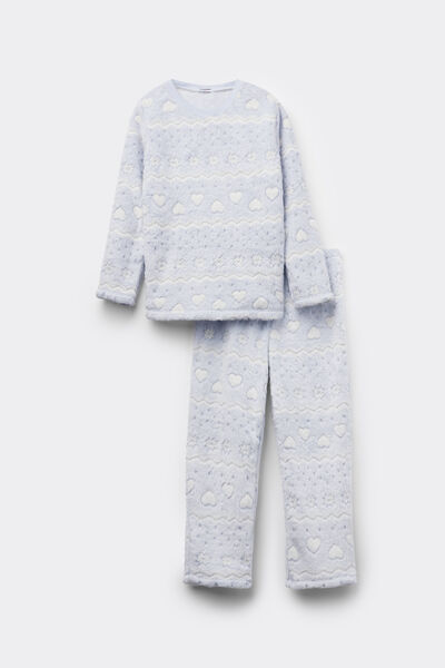 Tezenis Pijama Largo de Forro Polar Devoré de Niña con Estampado Nórdico Chica Azul Claro Tamaño 2-3