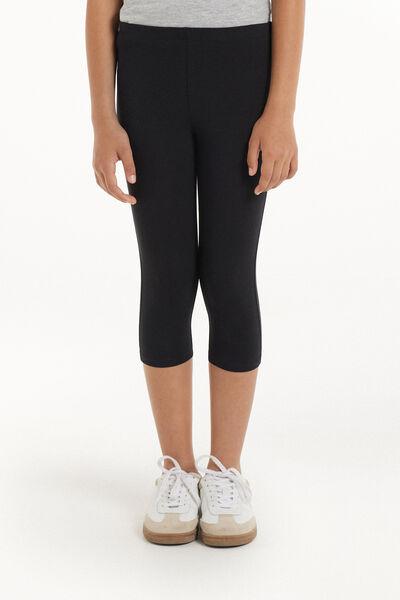 Tezenis Leggings Capri de Algodón de Color Liso para Niña Chica Negro Tamaño 10-11