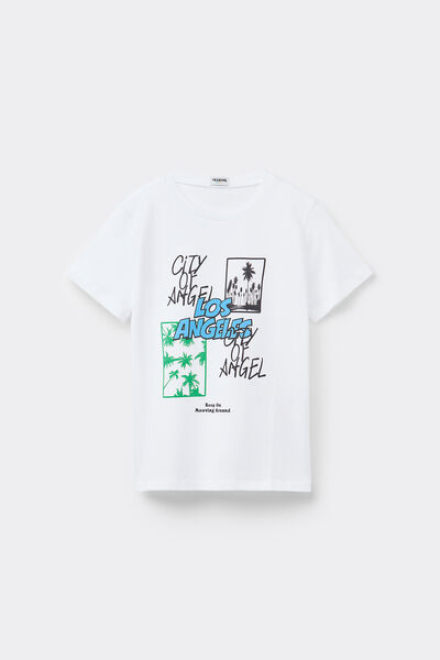 Tezenis Camiseta con Cuello Redondo de Algodón con Estampado Niño Negro Tamaño 8-9