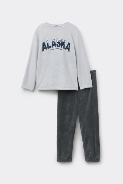 Tezenis Pijama Largo Forro Polar Ligero Niño Parche Alaska Niño Gris Tamaño 10-11