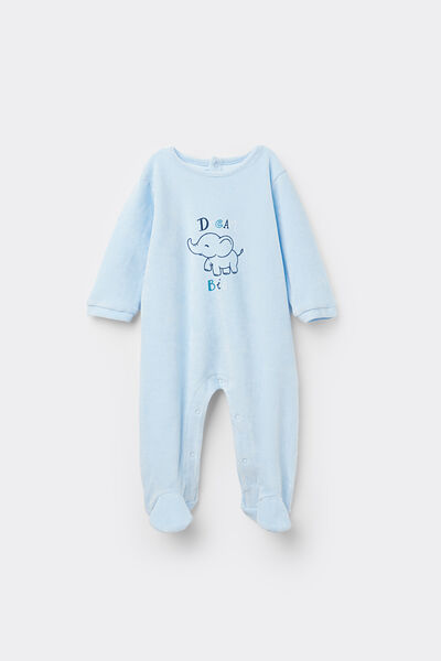 Tezenis Pelele para Bebé de Chenilla de Algodón con Pies  Azul Claro Tamaño 0-3