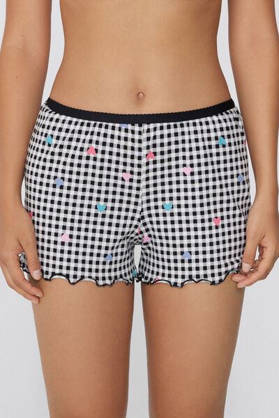 Tezenis Pantalones Cortos Algodón Estampado Punto Festoneado Mujer Negro Tamaño S