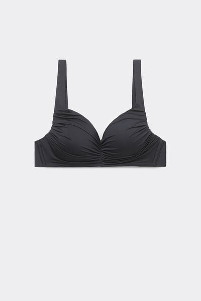 Tezenis Bikini Balconette Preformado y Reciclado con Frunce Mujer Negro Tamaño 6