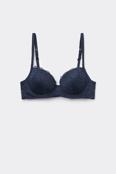 Tezenis Sujetador Balconette Con Relleno Ligero de Encaje Reciclado Wien Mujer Azul Tamaño 5B