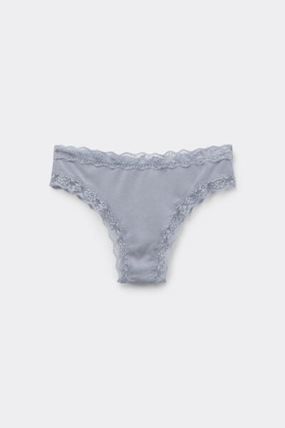 Tezenis Braguita Brasileña Algodón y Encaje Mujer Gris Claro Tamaño S