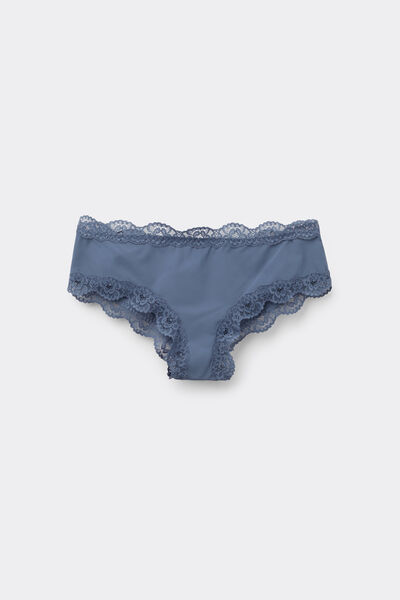 Tezenis Culotte Brasileño Microfibra Reciclada y Encaje Mujer Azul Tamaño XL