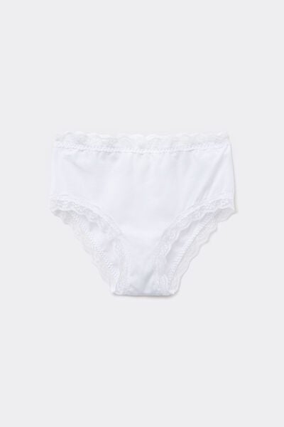 Tezenis Braguita de Talle Alto de Algodón y Encaje Mujer Blanco Tamaño L