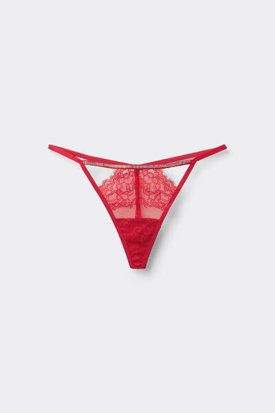 Tezenis Tanga con lateral de encaje y pedrería Mujer Rojo Tamaño S