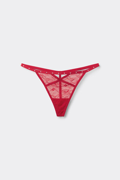 Tezenis Tanga con lateral de encaje y tachuelas Mujer Rojo Tamaño L
