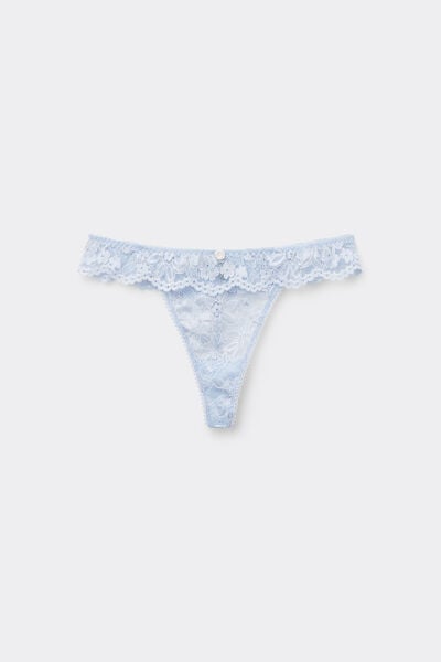 Tezenis Tanga Tira Lateral Fina Delicate Lace Mujer Azul Claro Tamaño S