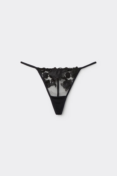 Tezenis Tanga con Tira Lateral Rose Wonder Mujer Negro Tamaño S