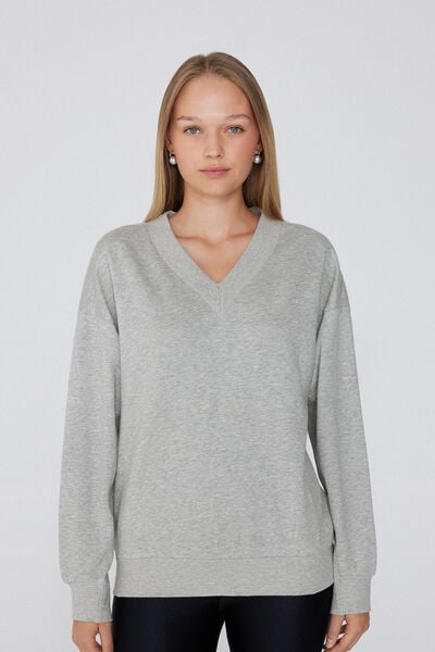 Tezenis Sudadera Gruesa Manga Larga Escote Pico Mujer Gris Tamaño S