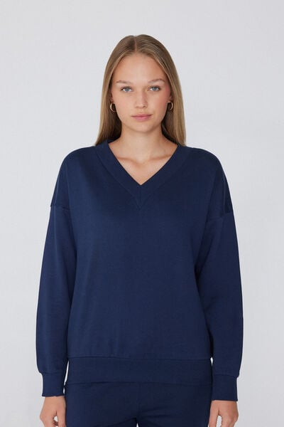 Tezenis Sudadera Gruesa Manga Larga Escote Pico Mujer Azul Tamaño L