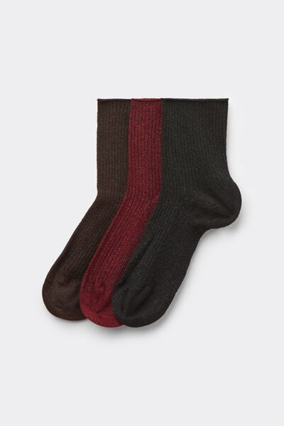 Tezenis 3 Pares Calcetines Cortos de Canalé Sin Borde Mujer Mujer Negro Tamaño TU