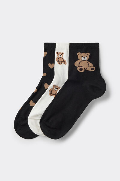 Tezenis 3 Pares Calcetines Cortos Algodón Estampados Mujer Mujer Negro Tamaño TU