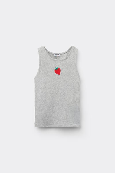 Tezenis Camiseta Tirante Ancho Niña Algodón Canalé Bordado Chica Gris Tamaño 10-11