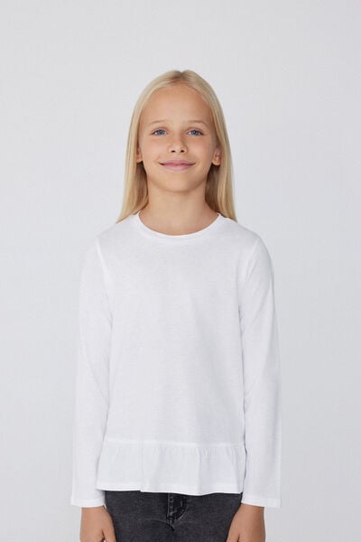 Tezenis Camiseta Manga Larga Algodón con Volante Chica Blanco Tamaño 10-11