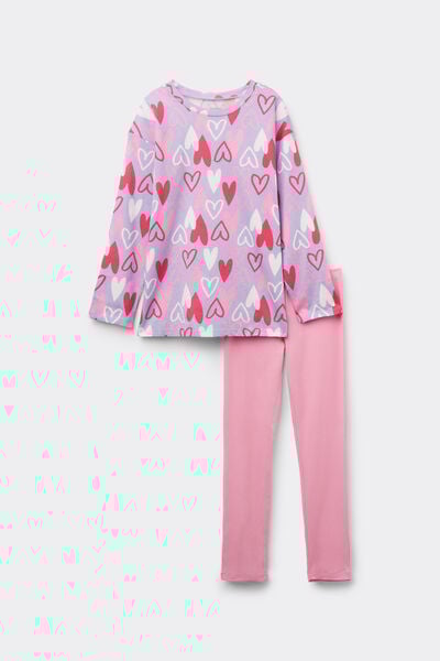 Tezenis Pijama Largo Niña Algodón Estampado Corazones Chica Violeta Tamaño 10-11