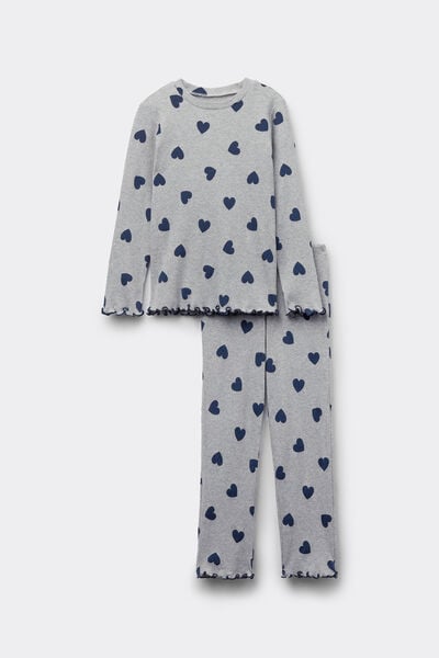 Tezenis Pijama Largo Niña Algodón Canalé Corazones Chica Gris Tamaño 8-9
