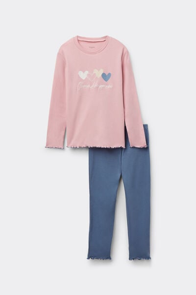 Tezenis Pijama Largo de Algodón Grueso para Niña con Estampado de Corazones Chica Rosa Tamaño 10-11