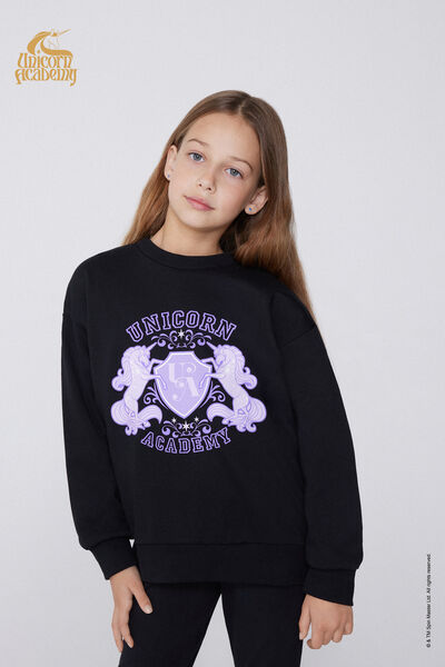 Tezenis Sudadera Manga Larga Niña Unicorn Academy Chica Negro Tamaño 8-9