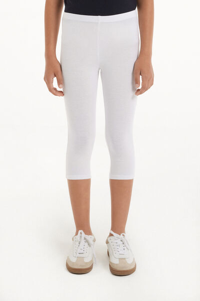 Tezenis Leggings Capri de Algodón de Color Liso para Niña Chica Blanco Tamaño 2-3