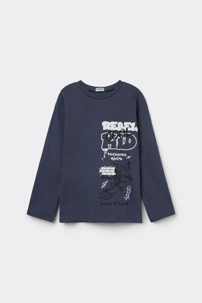 Tezenis Camiseta Manga Larga Algodón Niño Estampado Niño Gris Oscuro Tamaño 8-9