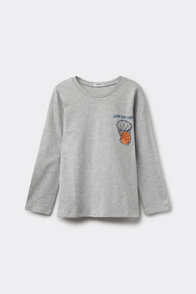 Tezenis Camiseta Manga Larga Algodón con Estampado para Niño Niño Gris Tamaño 8-9
