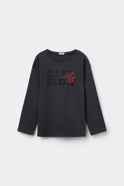 Tezenis Camiseta Manga Larga Algodón con Estampado Niño Negro Tamaño 10-11